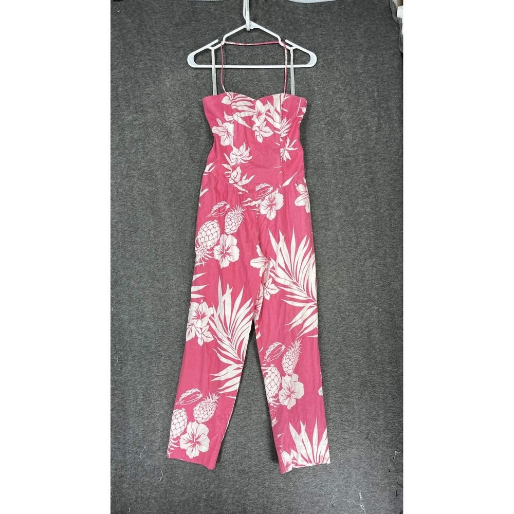 Vintage Act 1 New York Jumpsuit Size 7/8 Pink Hawaiian Floral Tropical Boning